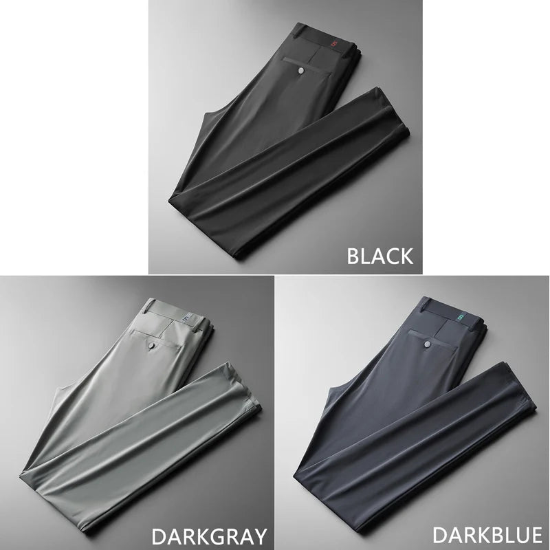 BROWON Ice Silk Casual Pants for Men — Lightweight, Breathable & Stretch Straight-Leg Trousers