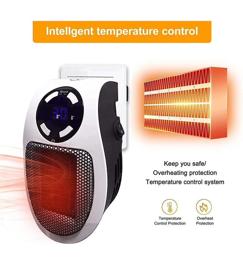 Portable Wall-Mounted Ceramic Heater – Adjustable Temp, LED Display & Overheat Protection