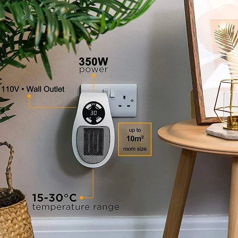 Portable Wall-Mounted Ceramic Heater – Adjustable Temp, LED Display & Overheat Protection