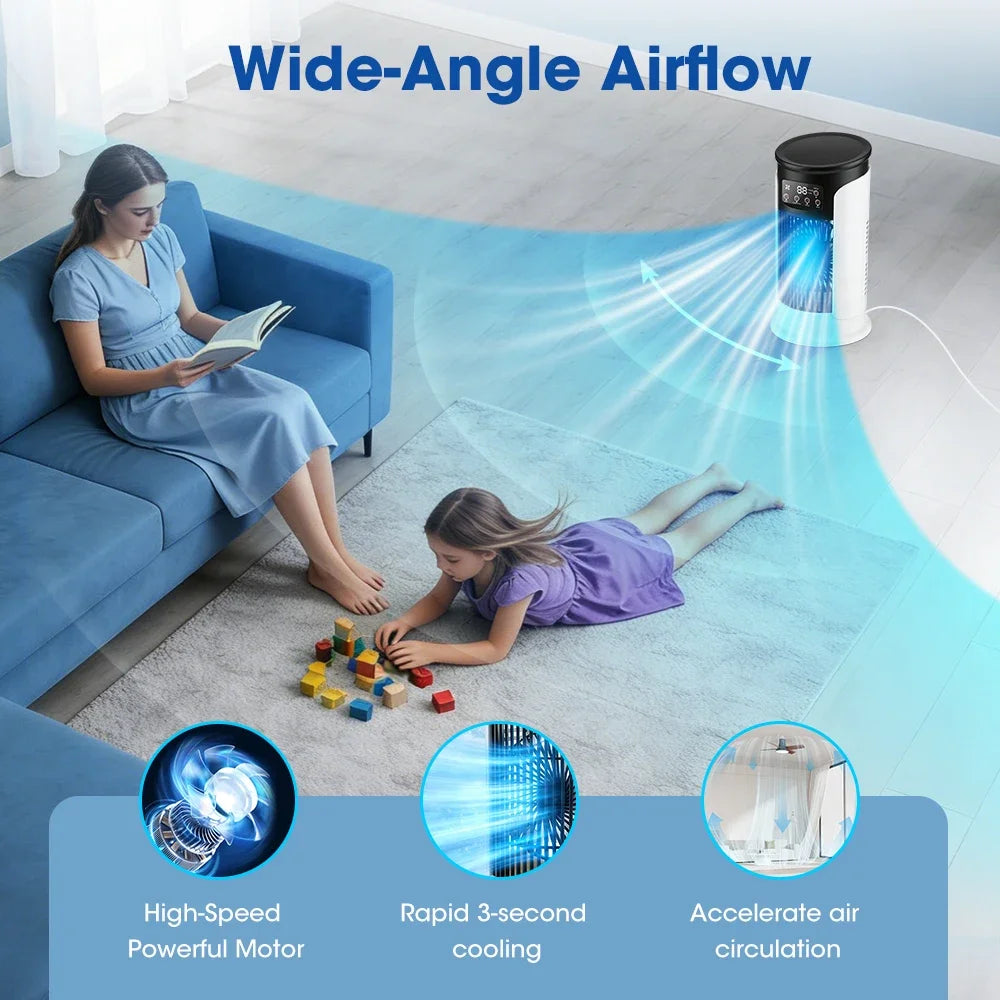 3-in-1 Portable Air Cooler Fan – 6 Speeds, Misting Humidifier, 7-Color LED Light & Timer, USB Powered