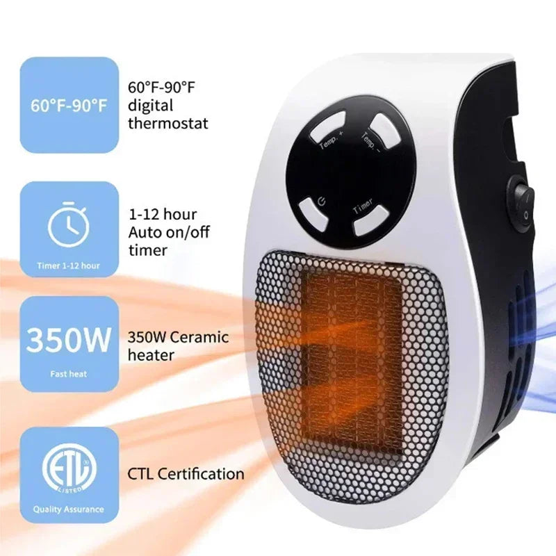 Portable Wall-Mounted Ceramic Heater – Adjustable Temp, LED Display & Overheat Protection