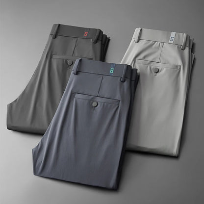 BROWON Ice Silk Casual Pants for Men — Lightweight, Breathable & Stretch Straight-Leg Trousers