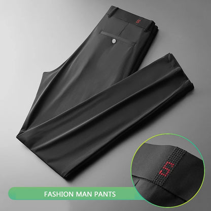 BROWON Ice Silk Casual Pants for Men — Lightweight, Breathable & Stretch Straight-Leg Trousers