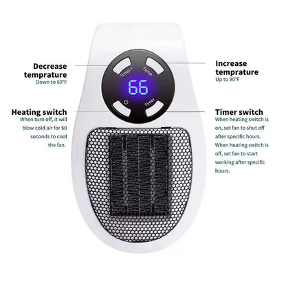 Portable Wall-Mounted Ceramic Heater – Adjustable Temp, LED Display & Overheat Protection