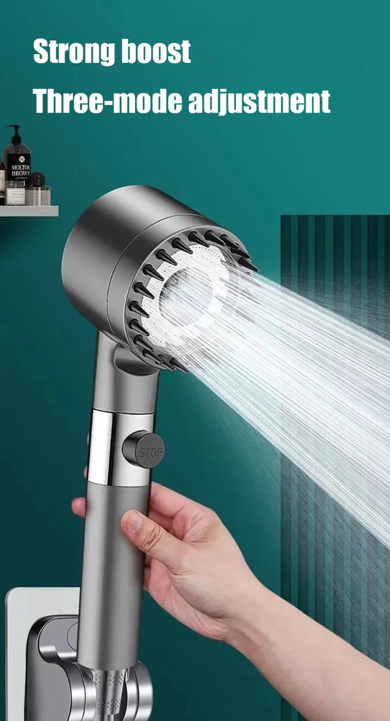 Handheld Shower Head with ON/OFF Switch 3 Modes High Pressure Water Saving Filter Powerful Massage Spa for Bathroom