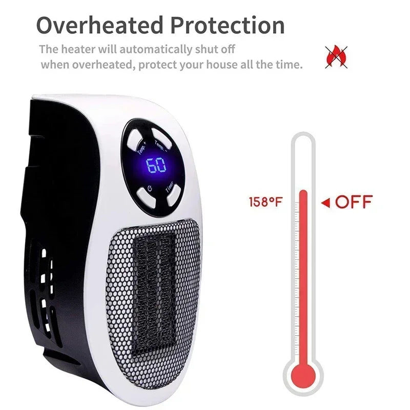 Portable Wall-Mounted Ceramic Heater – Adjustable Temp, LED Display & Overheat Protection