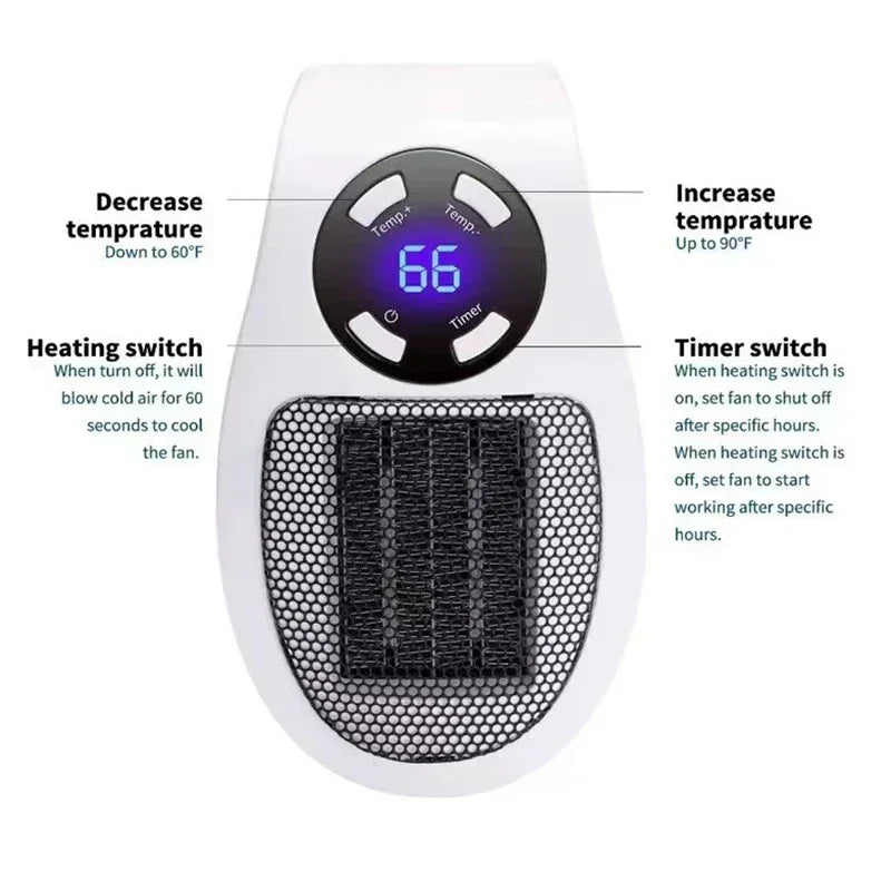 Portable Wall-Mounted Ceramic Heater – Adjustable Temp, LED Display & Overheat Protection