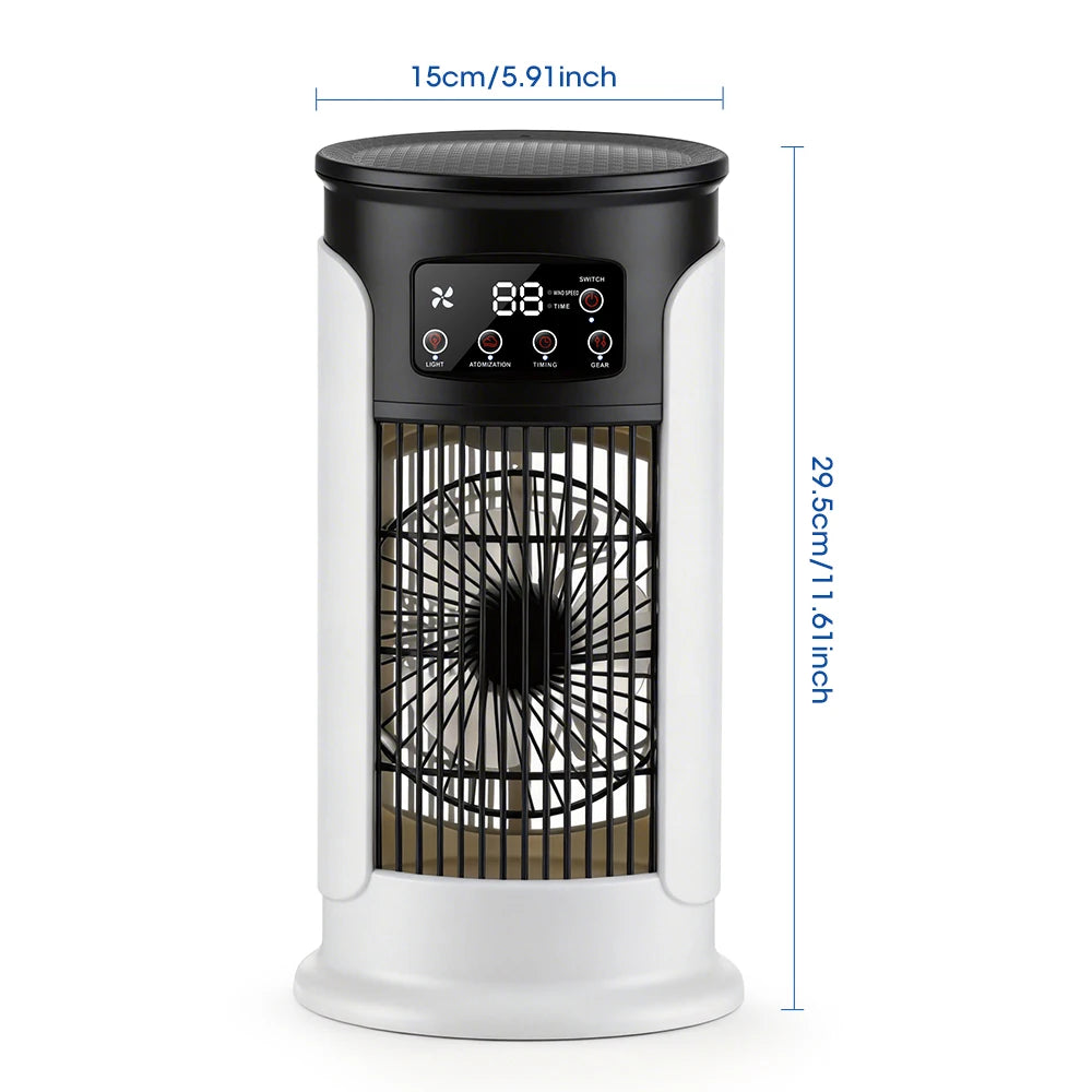 3-in-1 Portable Air Cooler Fan – 6 Speeds, Misting Humidifier, 7-Color LED Light & Timer, USB Powered
