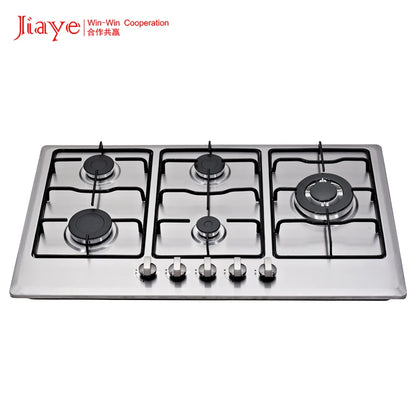 Built-In Gas Hob 5 Burners – Stainless Steel, Electronic Ignition, Flameout Safety for Kitchen & Hotel