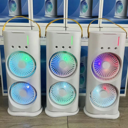 Household Appliances Refrigeration Mini Fan Desktop Shake-head Dual Fan Three-hole Ice Fog Cooler Double-head Charging Office