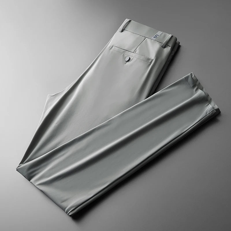 BROWON Ice Silk Casual Pants for Men — Lightweight, Breathable & Stretch Straight-Leg Trousers