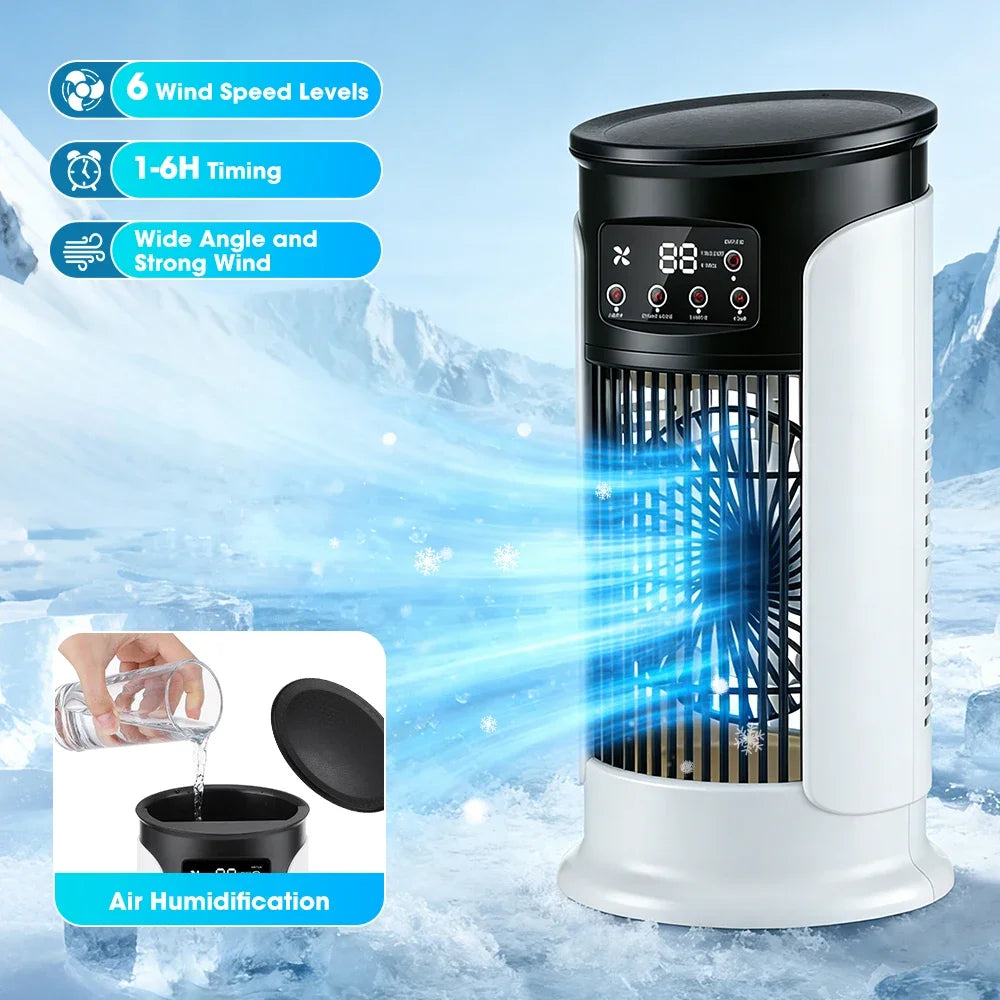3-in-1 Portable Air Cooler Fan – 6 Speeds, Misting Humidifier, 7-Color LED Light & Timer, USB Powered