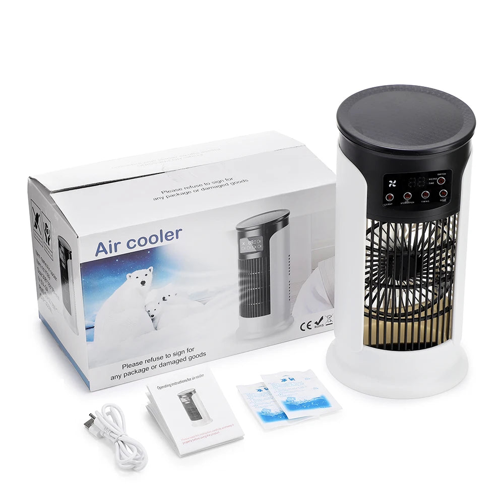 3-in-1 Portable Air Cooler Fan – 6 Speeds, Misting Humidifier, 7-Color LED Light & Timer, USB Powered