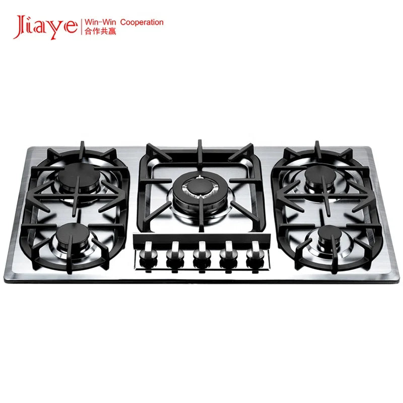 Built-In Gas Hob 5 Burners – Stainless Steel, Electronic Ignition, Flameout Safety for Kitchen & Hotel