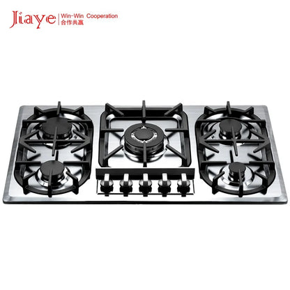 Built-In Gas Hob 5 Burners – Stainless Steel, Electronic Ignition, Flameout Safety for Kitchen & Hotel